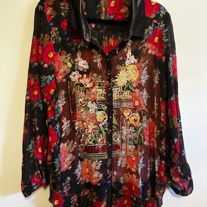 Aratta Black and Red Floral Blouse